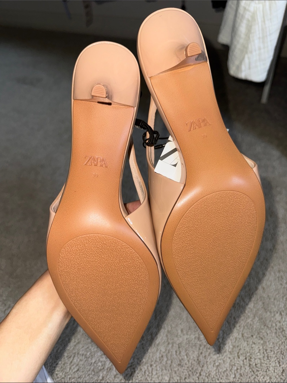 ZARA Patent Pointed Slingback Pumps in Blush - Picture 4 of 4
